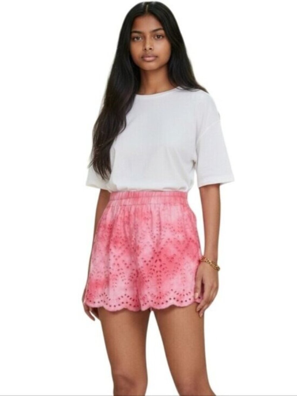 Generation Love Ferris Embroidered Eyelet Shorts In Strawberry Tie Dye Size XS